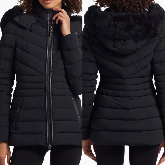 NAVY MACKAGE PATSY AGILE 360 DOWN JACKET WITH REMOVABLE SHEARLING FOX HOOD. - Picture 4 of 4